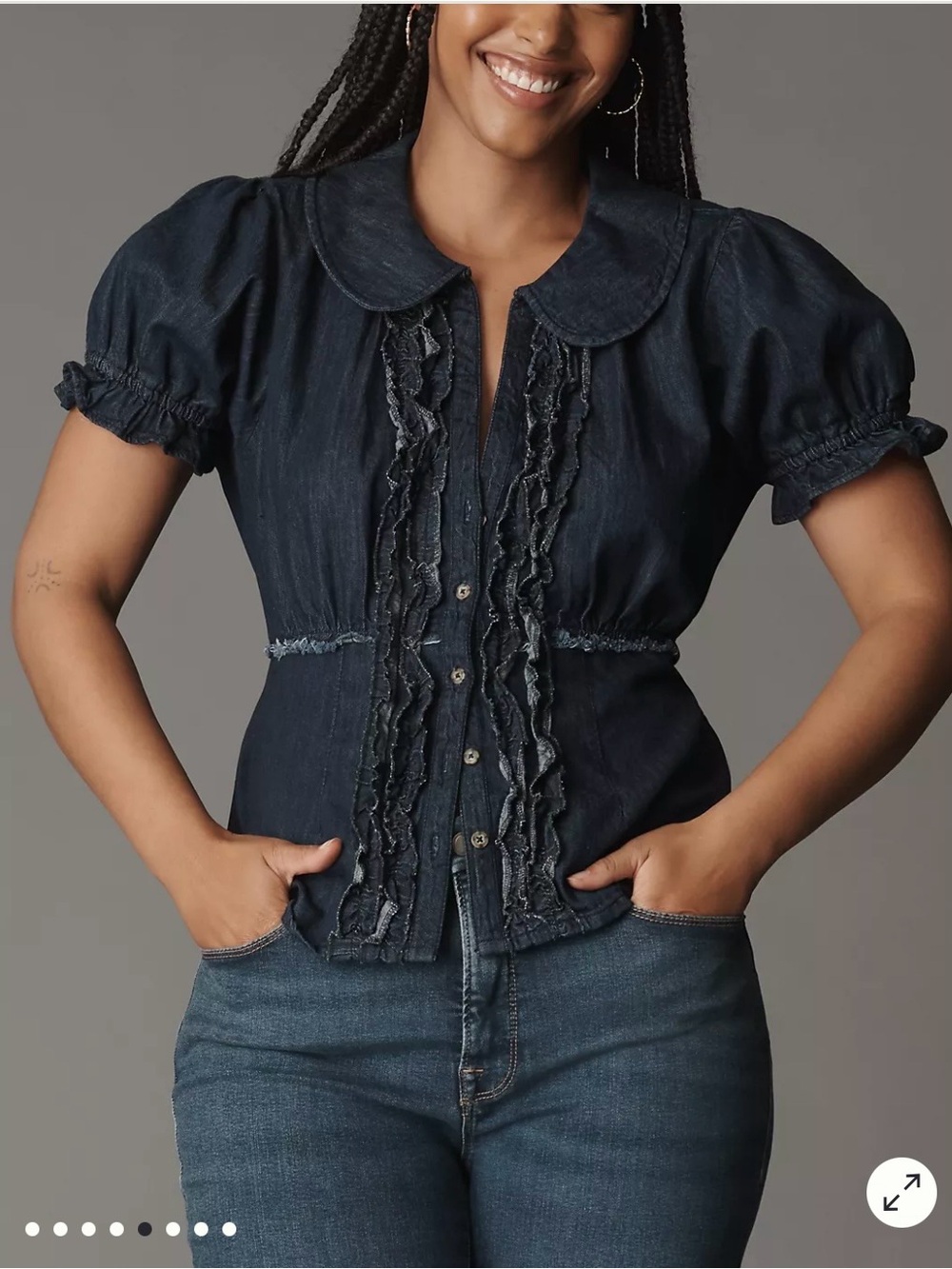 Pilcro Anthropologie Keira Denim Waisted Blouse S. Excellent Condition
